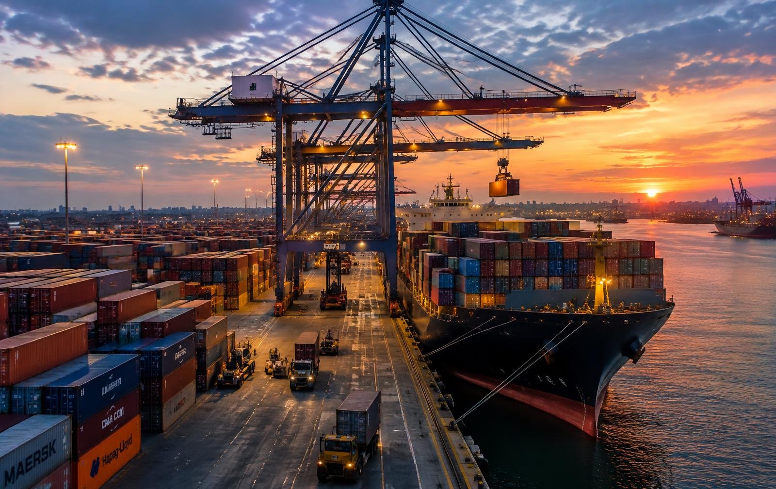 Export cargo being loaded at port